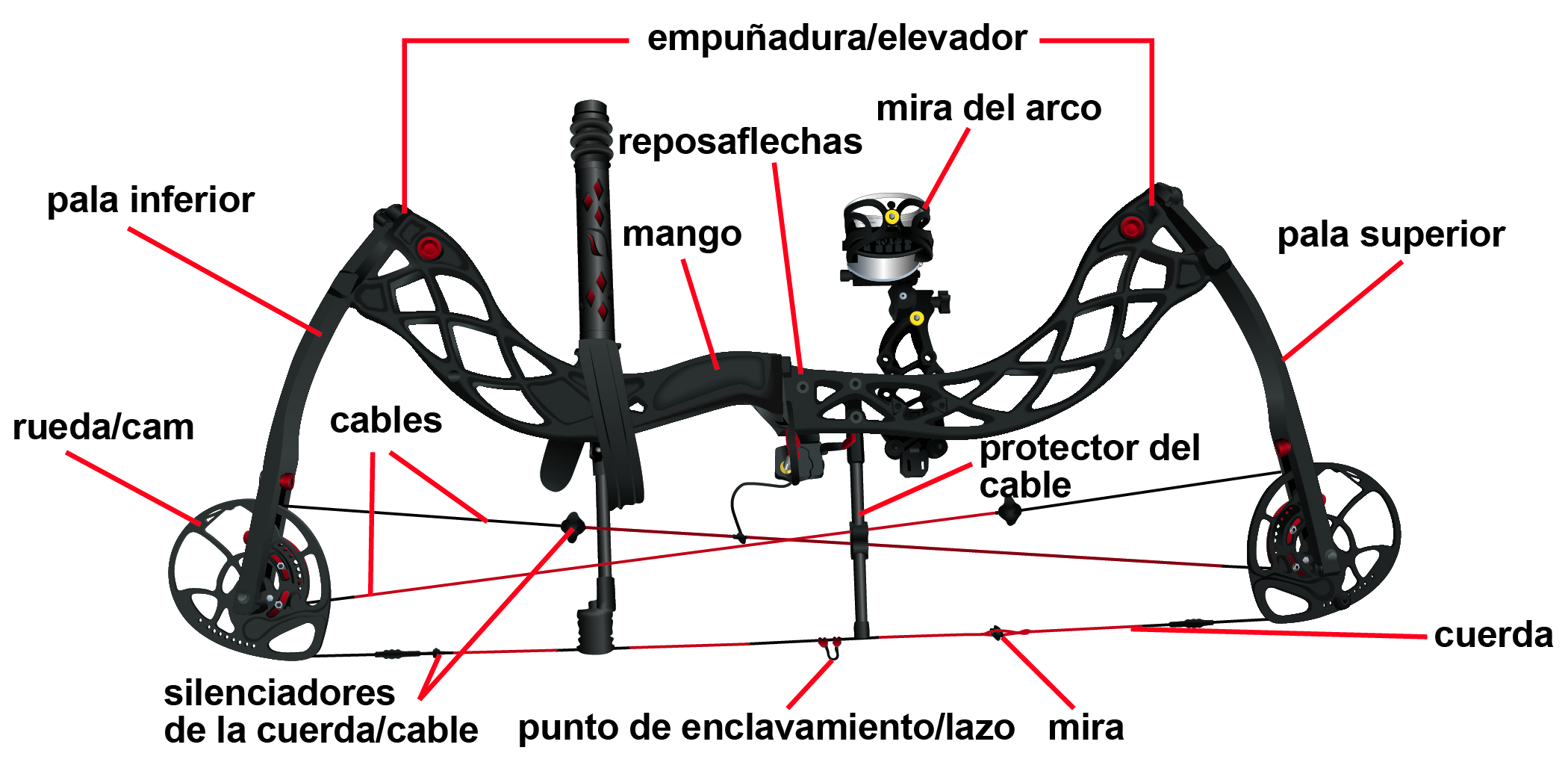 Arco compuesto con piezas etiquetadas