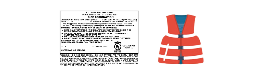 Type III life jacket with legacy label