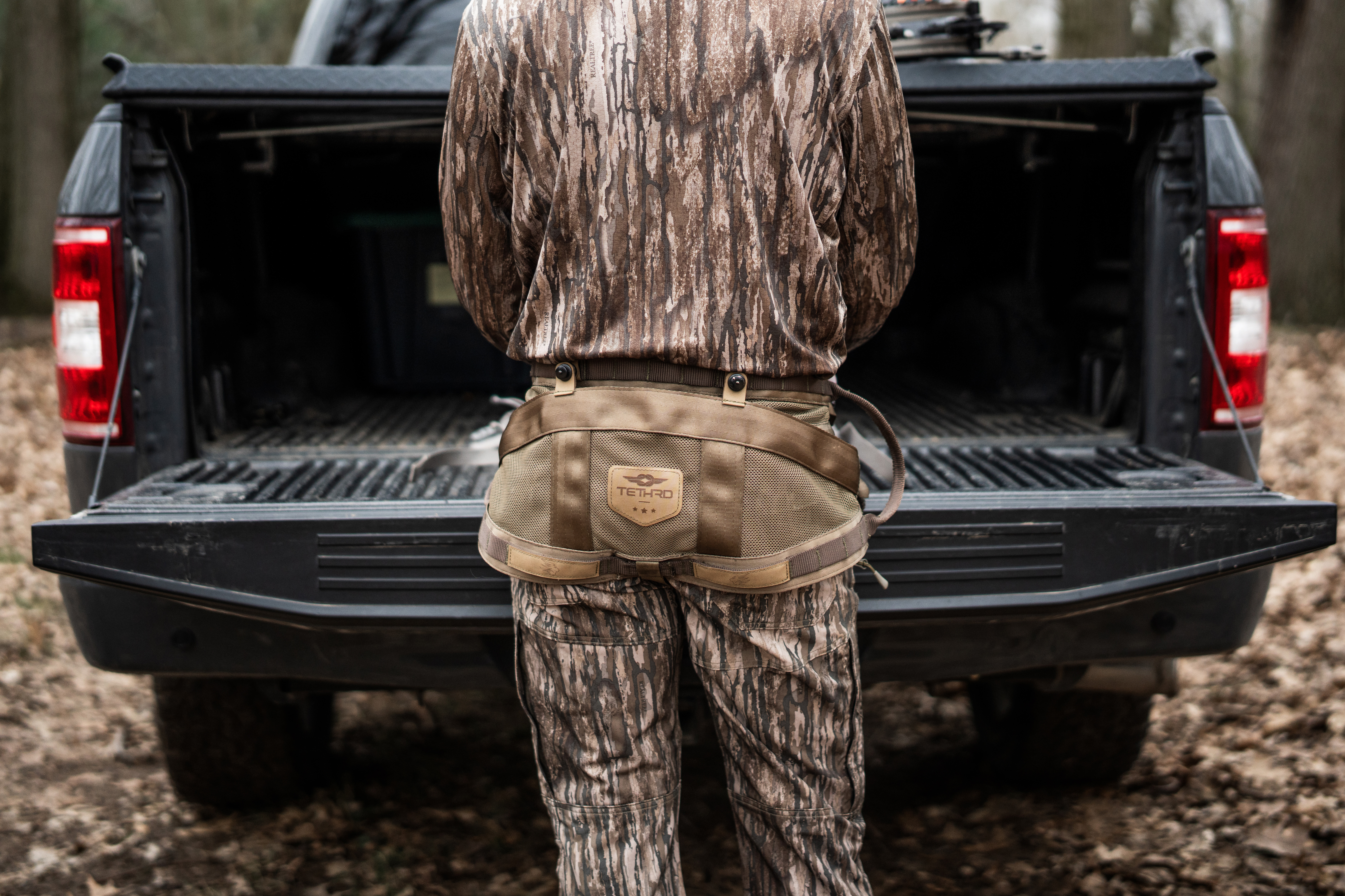 Hunting saddle on a hunter from behind