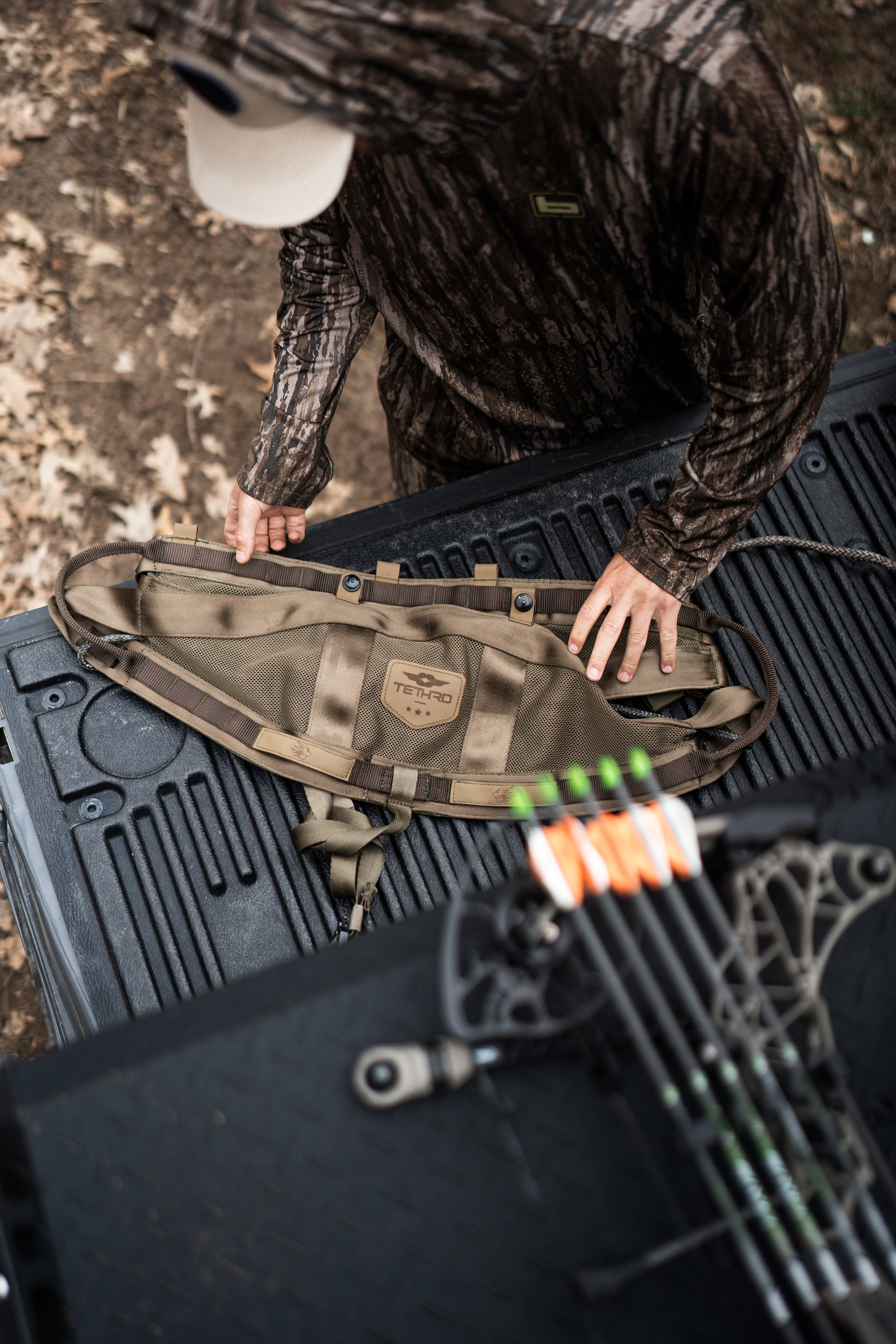 Hunting saddle on the bed of a truck