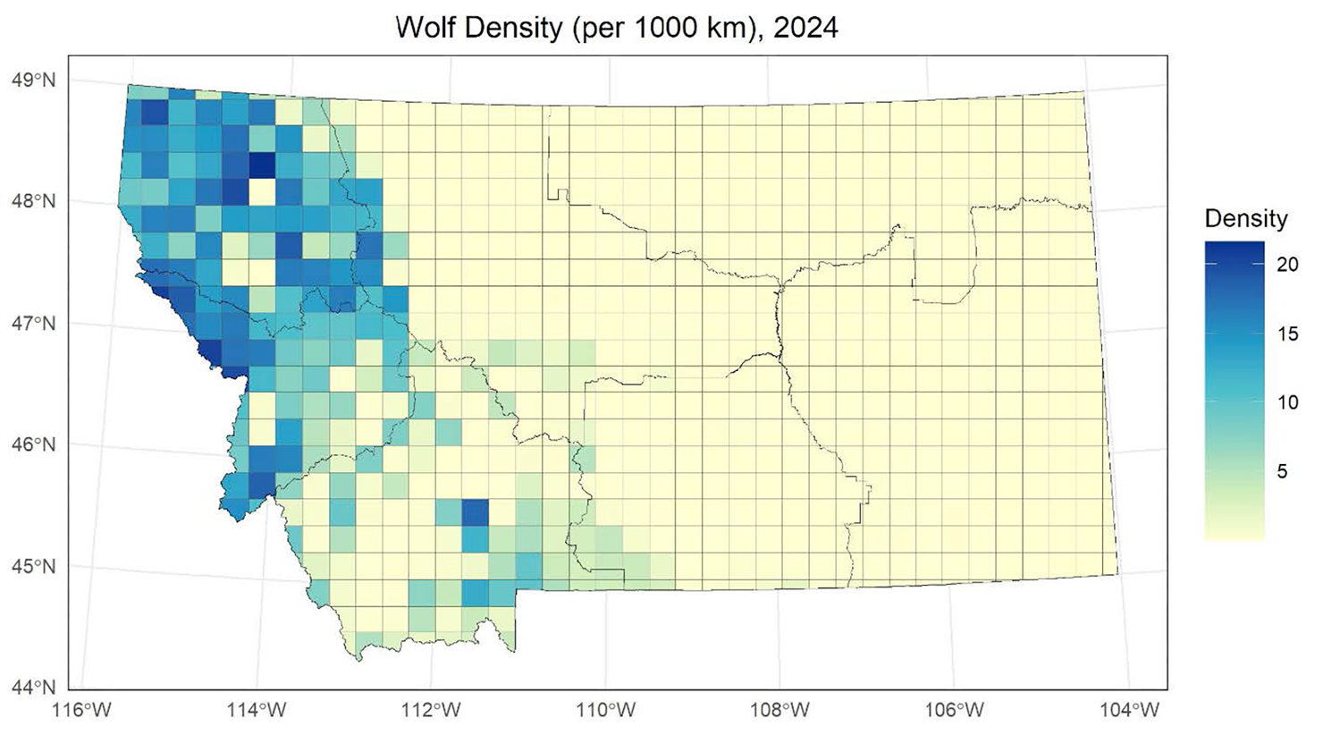 Wolf distribution in Montana, Idaho, Wyoming