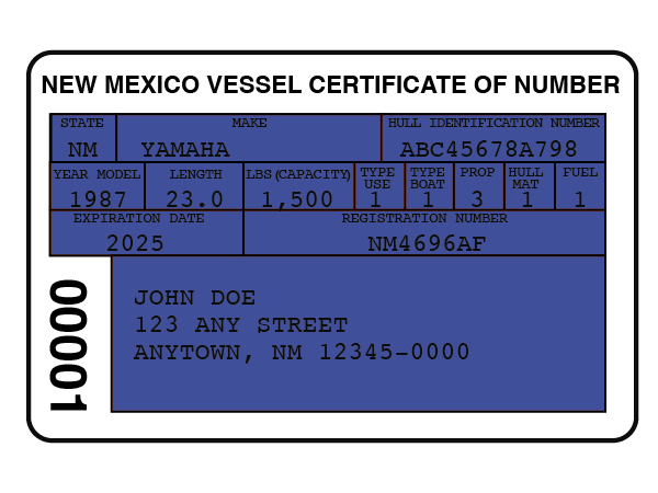 New Mexico Certificate of Number